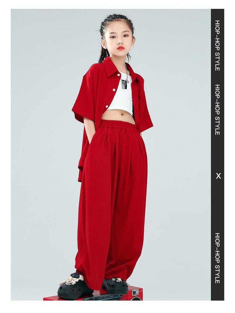 Children's Trendy Street Dance Outfit - Loose Pants and Shirt Set for Boys and Girls Jazz Performance.