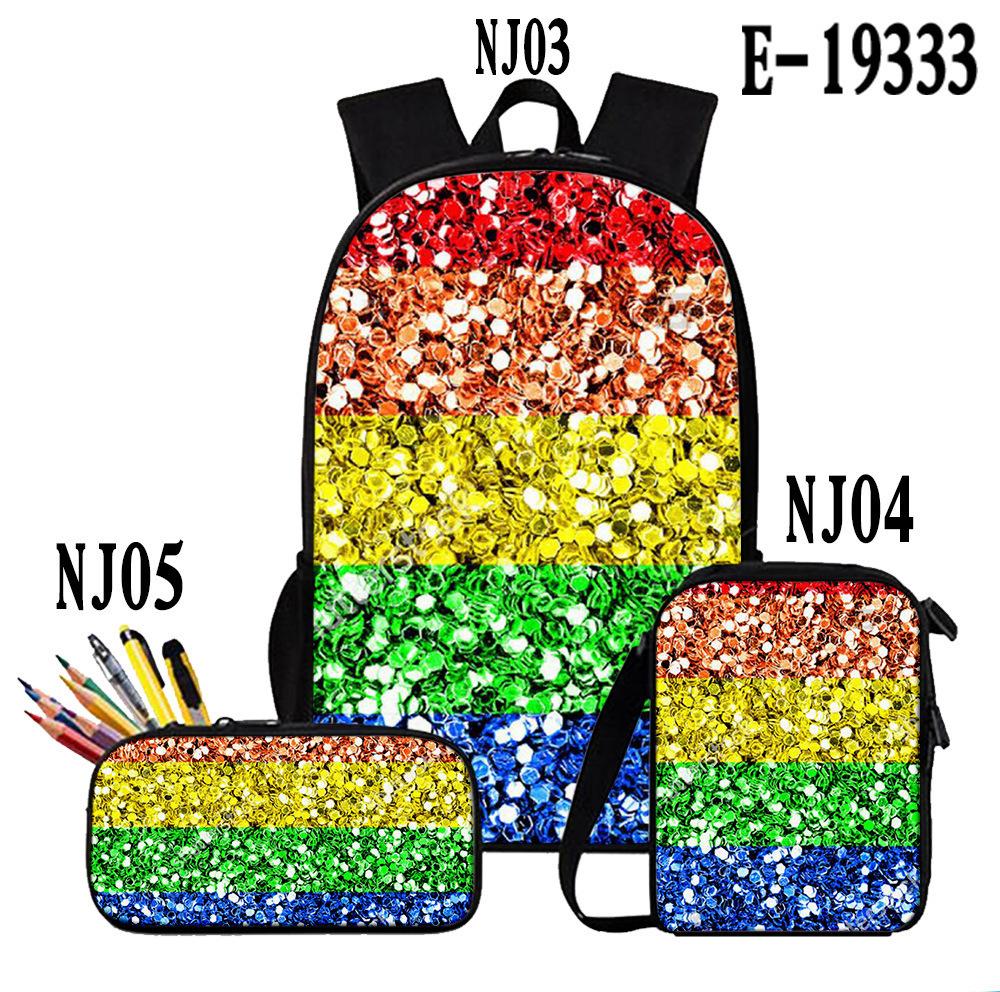 Classic Popular Colourful LGBT 3D Print 3pcs/Set Pupil School Bags Laptop Daypack Backpack Inclined Shoulder Bag Pencil Case