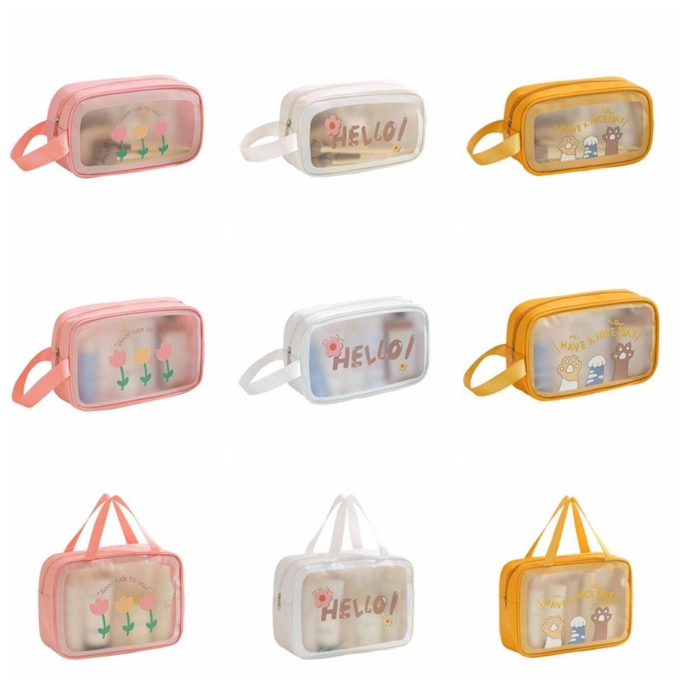 Large Capacity Cartoon PVC Cosmetic Bag Square Wash Pouch Cute Transparent Makeup Bag  Girl