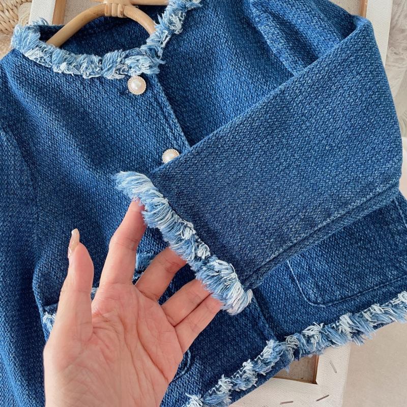 Gonna da bambina Abito da bambina in due pezzi Autunno Comoda giacca di jeans con nappa temperamentale