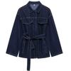 Women Fashion with Belt Denim Blue Single Breasted Jackets Vintage Lapel Neck Long Sleeves Chic Lady Outfits