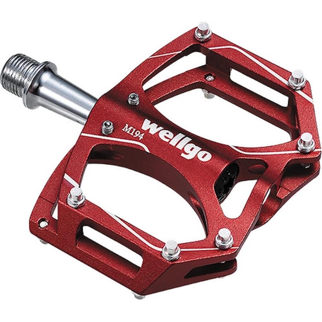 WELLGO Aluminum Pedals with Pins, CNC Thin, Red, 260g, Road/ATB/MTB, M194