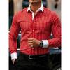 Camicia da Uomo a Maniche Lunghe con Strisce Verticali Colletto a Contrasto Top Casual Formale