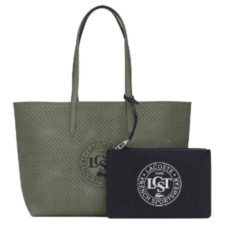 Lacoste Fashion Commuter Reversible Design Open Tote Bag Women Tote Bags Olive-Green Dark-Blue NF4739AS-N89 Olive Green & Dark Blue,Large
