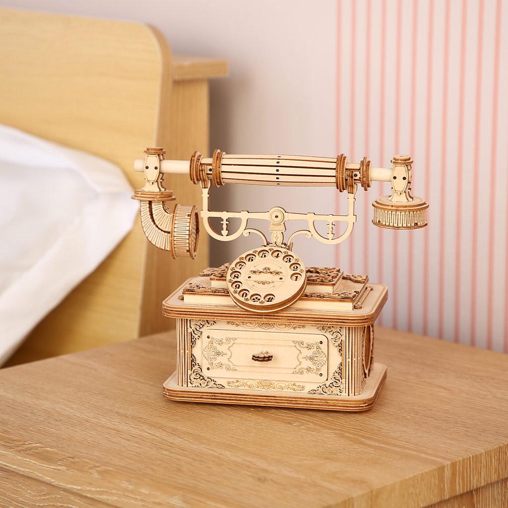 

Retro Wooden Telephone Model: 3D Puzzle and Educational Toy for Living Room Decor