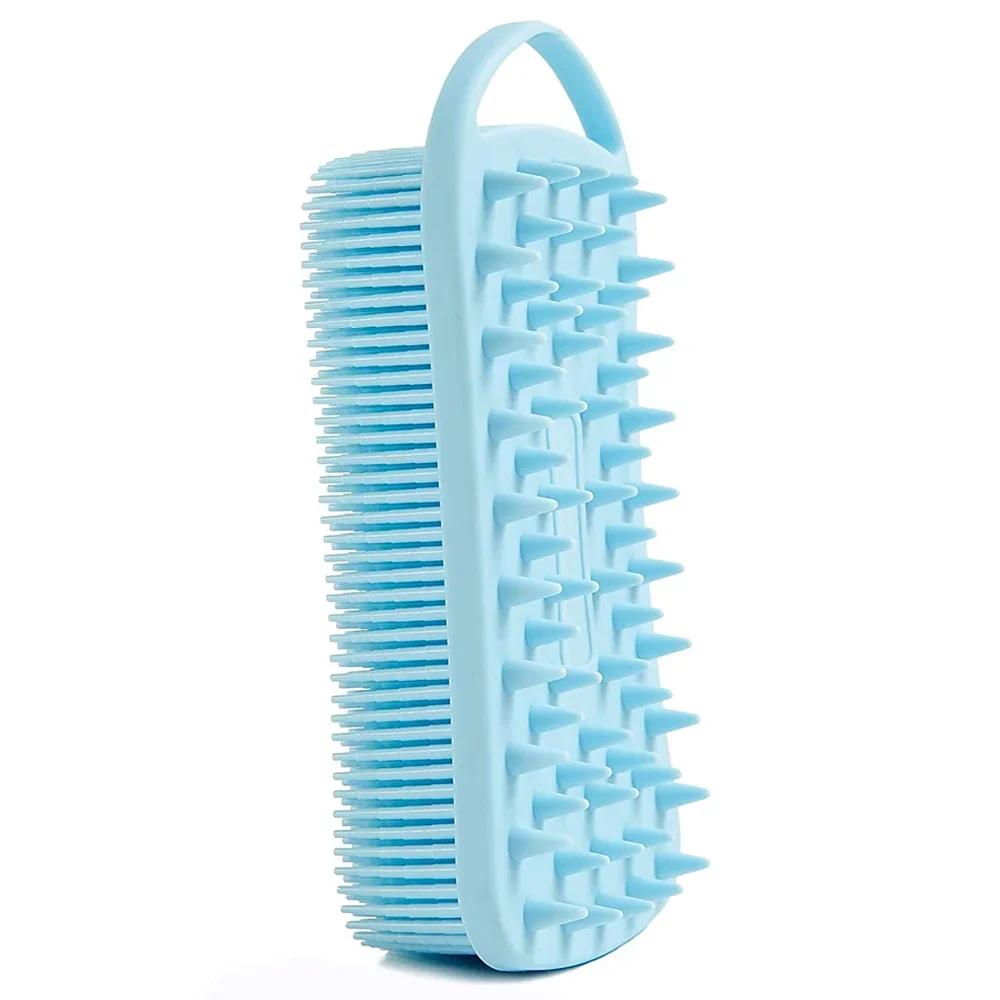

Silicone Shower Brush Soft Silicone Body Scrubber Scalp Massager Shampoo Brush Double-Sided Body Brush Foam Skin Clean Tools синий