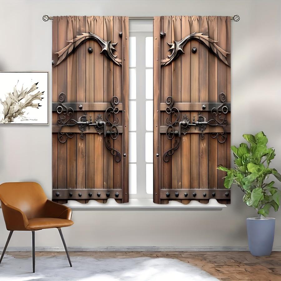 2 Stück Vorhänge mit Holztürmuster, dekorative Fenstervorhänge, Fensterbehandlungen für Schlafzimmer, Wohnzimmer, Heimdekoration, Raumdekor