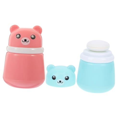 SECFOU 2-Piece Baby Powder Puff Case with Cute Bear Design, Travel Powder Bottle with Large Capacity, Suitable for Babies and Adults, Convenient for D