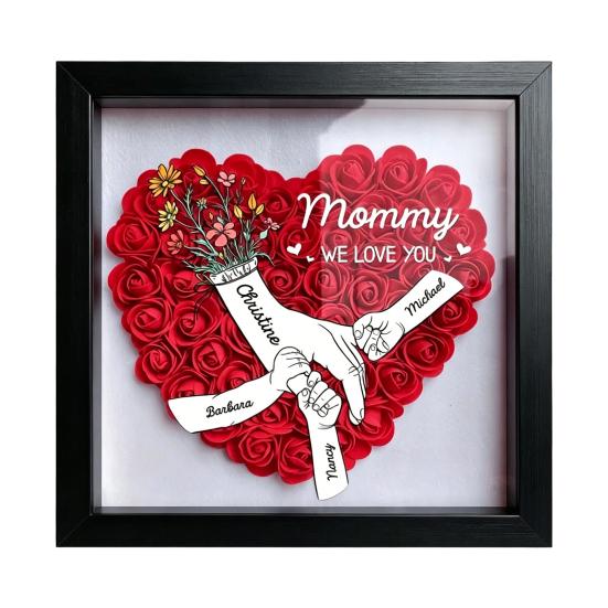 

Personalized Mommy I Love You Flower Shadow Box Custom Names Holding Hands Frame Gifts for Mom Grandma from Daughter or Son on Mother s Day S B чорний