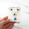 Songhua stone jewelry set female retro love shape round stud earrings necklace stainless steel jewelry set