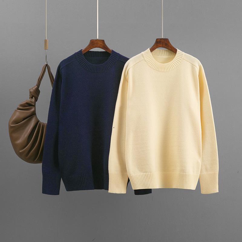 Women's Solid Color Round Neck Loose Knit Pullover Sweater