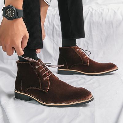 Stivali Chelsea Classici da Uomo in Pelle Scamosciata Stivali Stringati alla Caviglia Punta Acuta Tacco Basso Suola Spessa Stivali da Lavoro Stile Britannico