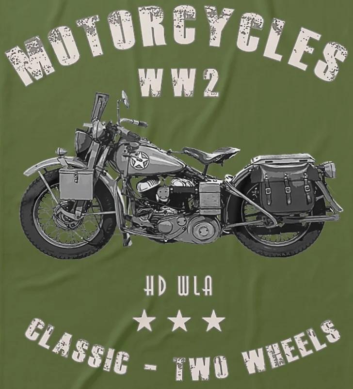 HD WLA WWII Classic Military Motorcycle T-Shirt 100% Cotton O-Neck Summer Short Sleeve Casual Mens T-shirt Size S-3XL