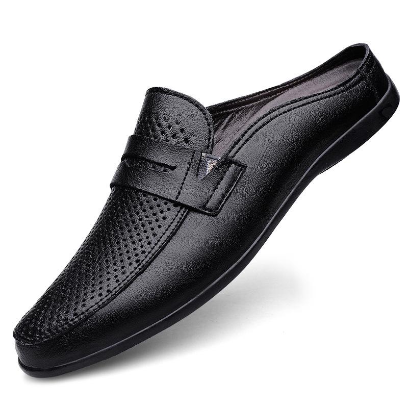 Men s Genuine Leather Closed-Toe Breathable Slip-On Half-Slippers, Small Size 37, Casual Summer Sandals Size 37
