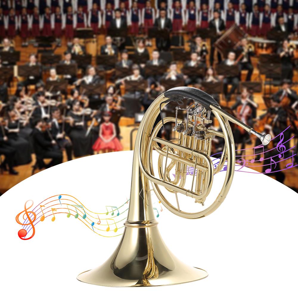 Bb Single French Horn 3 Key Brass Gold Lacquer Single-Row Split French Horn Wind Instrument with