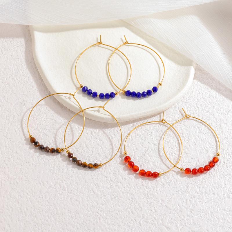 Chinese-Inspired Creative Stainless Steel Beaded Hoop Earrings - Handmade Luxury Round Ear Ornaments.