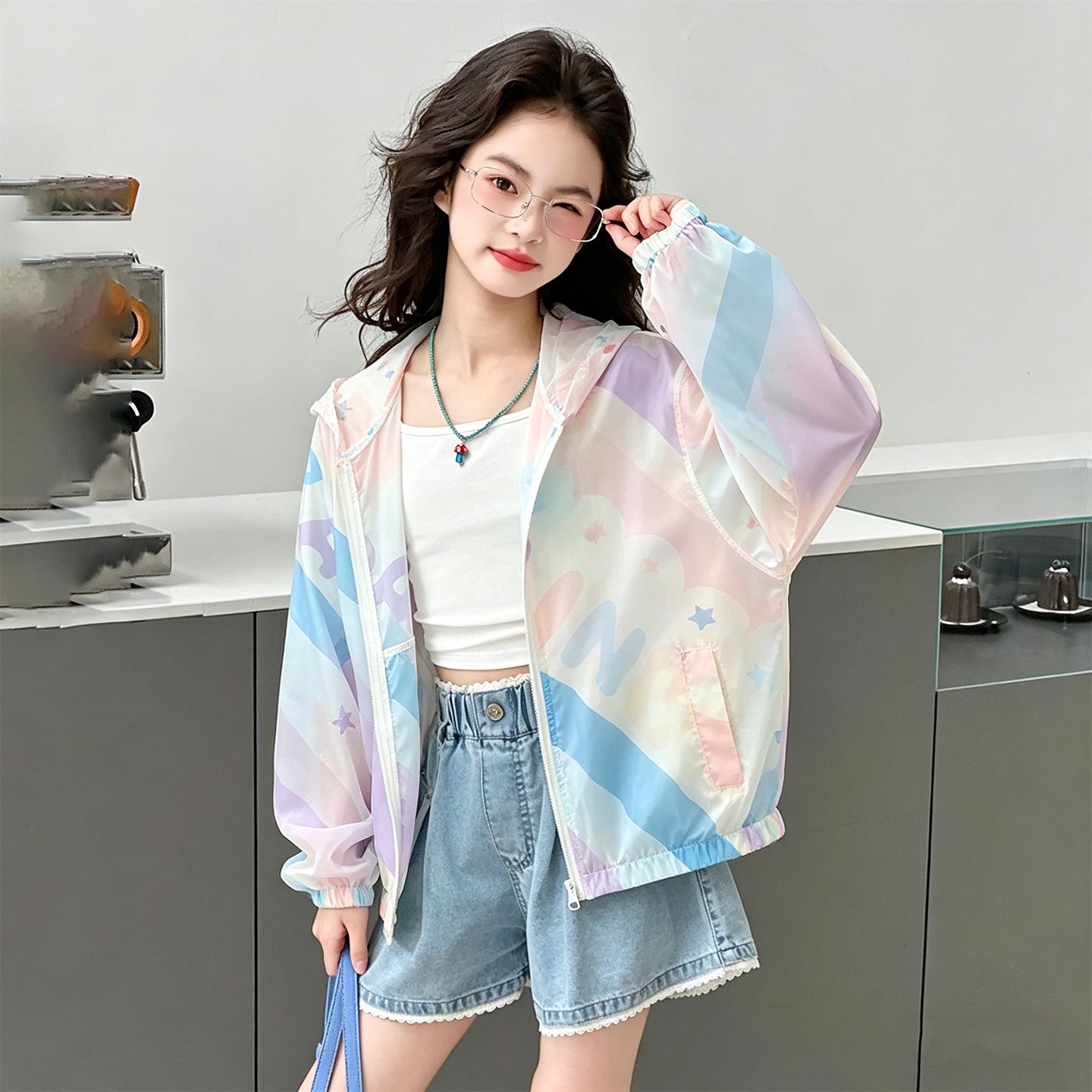 2026 New Lightweight Breathable Sun Protection Jacket for Older Girls - Summer Cooling Wear 110 фиолетовый