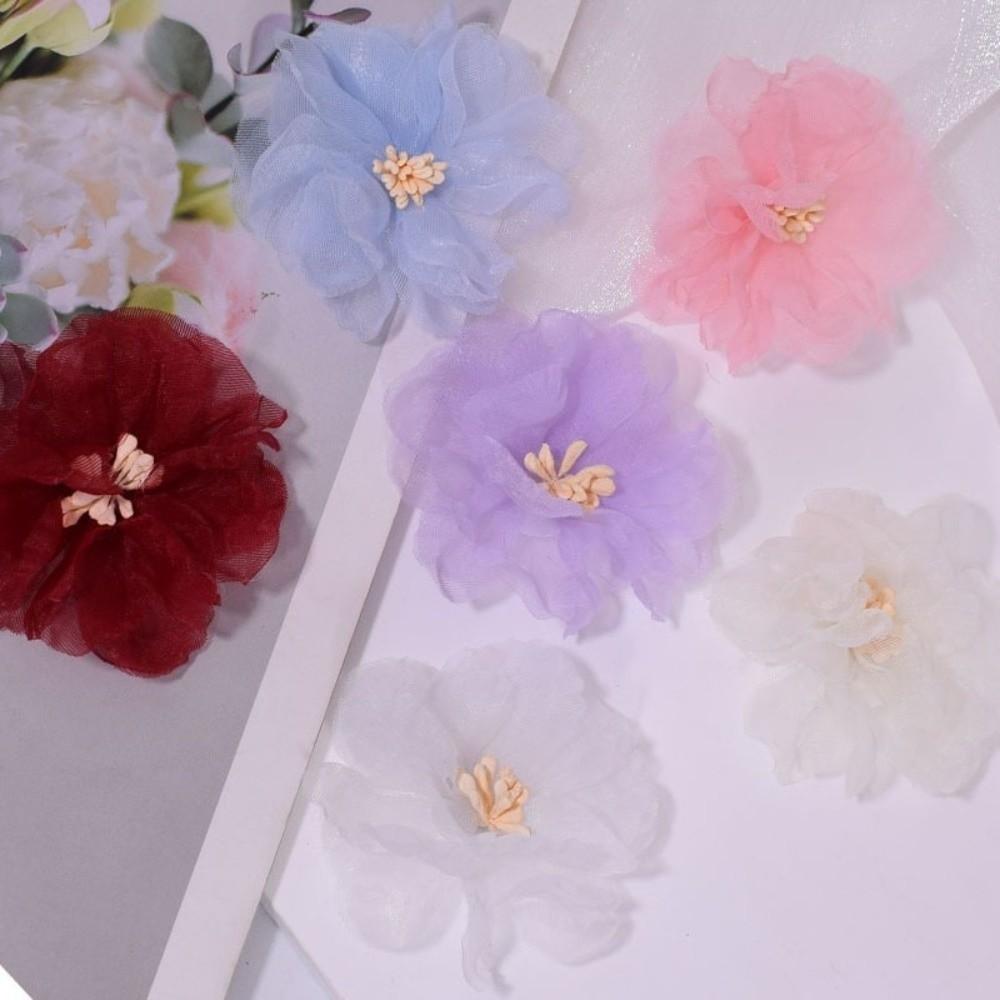 10Pcs Colorful Organza Artificial Flower Appliques  for Wedding Dress Hats Decoration