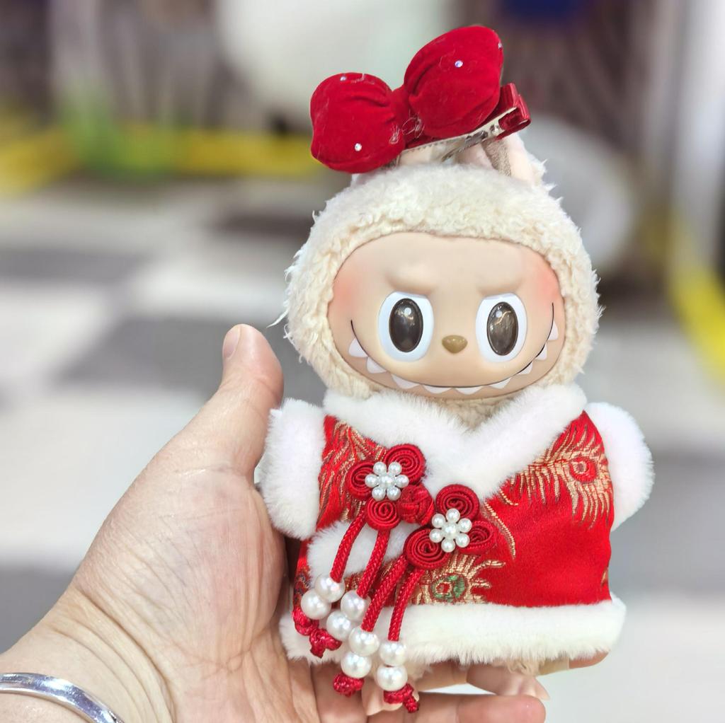 15cm Labubu Keychain Figure Outfit: New Year Style Pendant Clothing Set