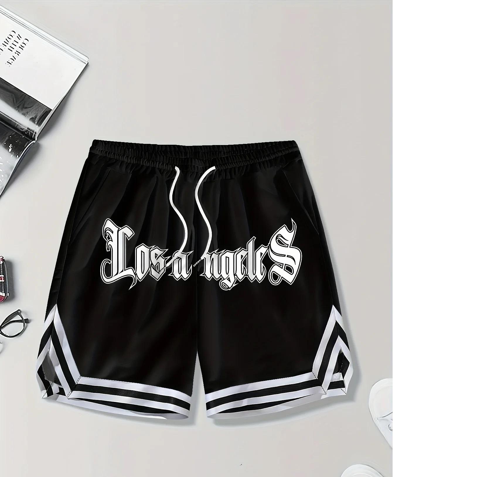 Ladie KAKA LOS ANGELES Print Heren Losse Grote Trekkoord Casual Minimalistische Korte Broek Man Broek Casual Korte Broek Zomer Nieuw Binnen Herenkleding Thi L