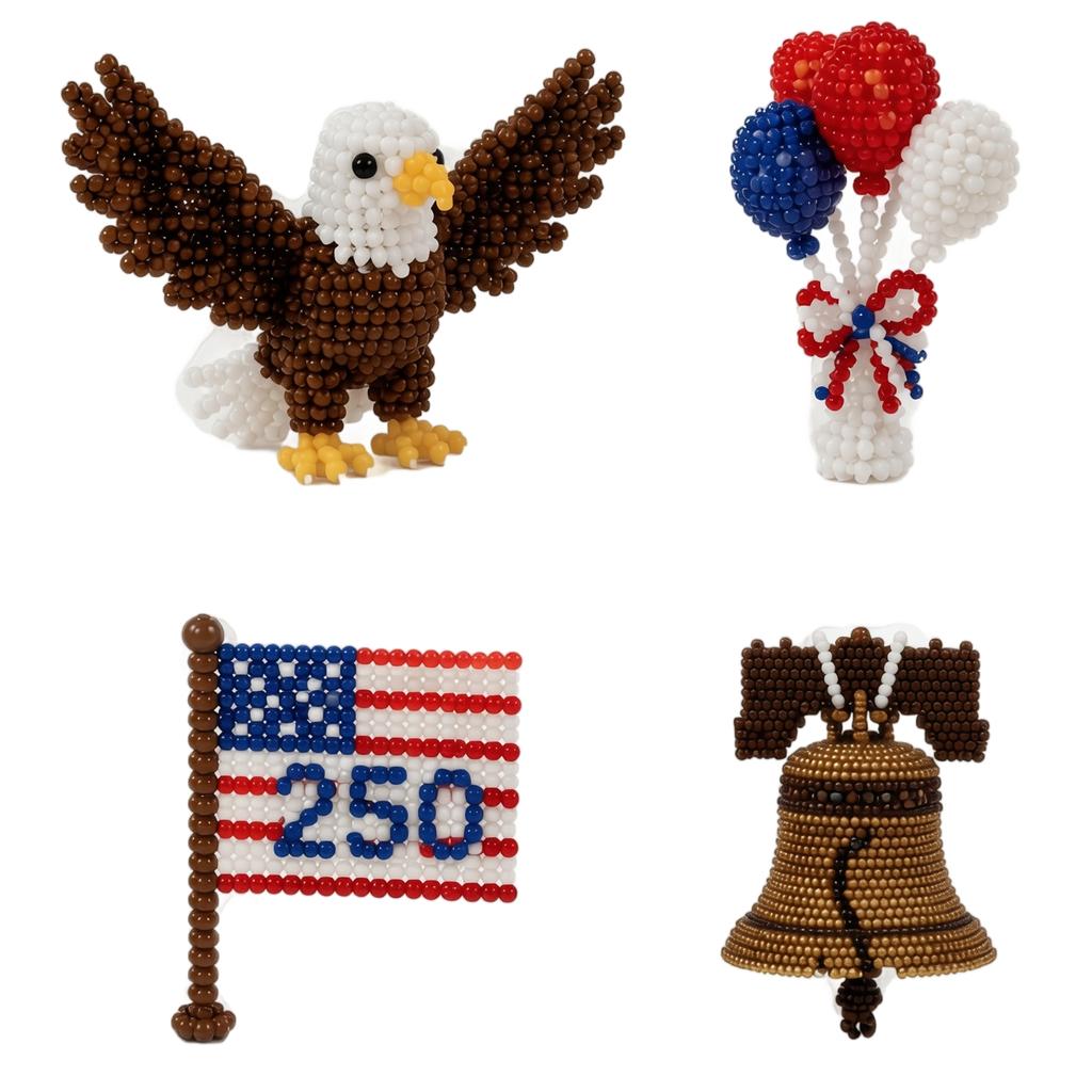 3D Beaded Animal Craft Kit DIY Bead Art Set Includes Eagle Flag Liberty Bell Balloon Designs for Creative Assembly and Display