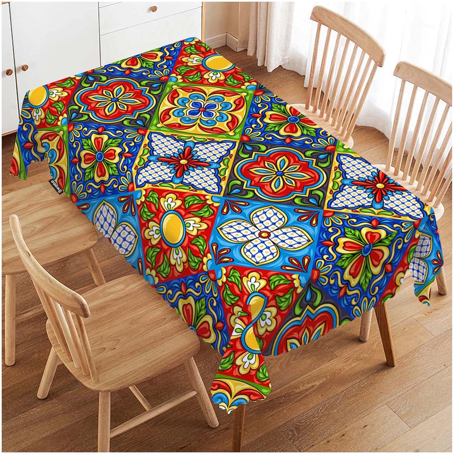 Mexicaans Etnisch Patchwork Mandala Waterdicht Tafelkleed Keukentafel Decor Wasbaar Rechthoekig Tafelkleed voor Mexico Feestdecoratie 140x180cm