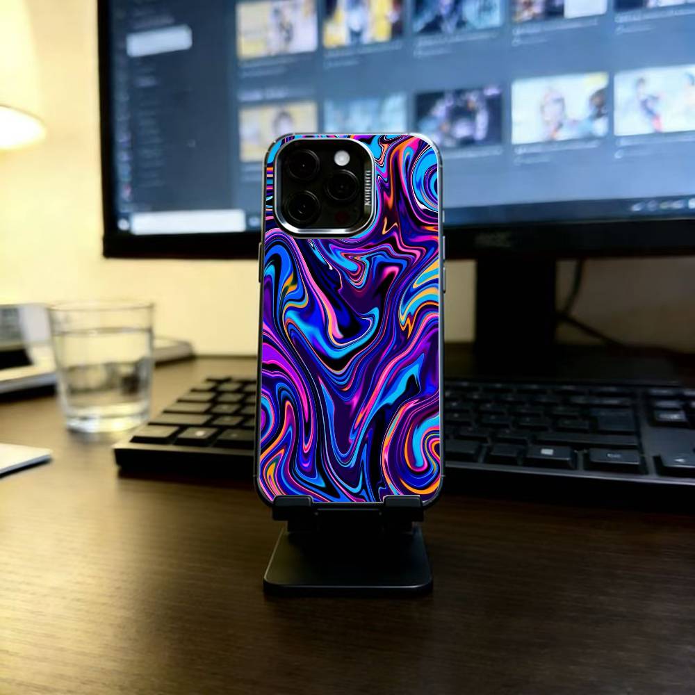 Psychedelic trippy Holographic Phone Case For iPhone 17,16,15,14,13,12,11 Plus,Pro Max,XS,Colorful Silver Black Cover