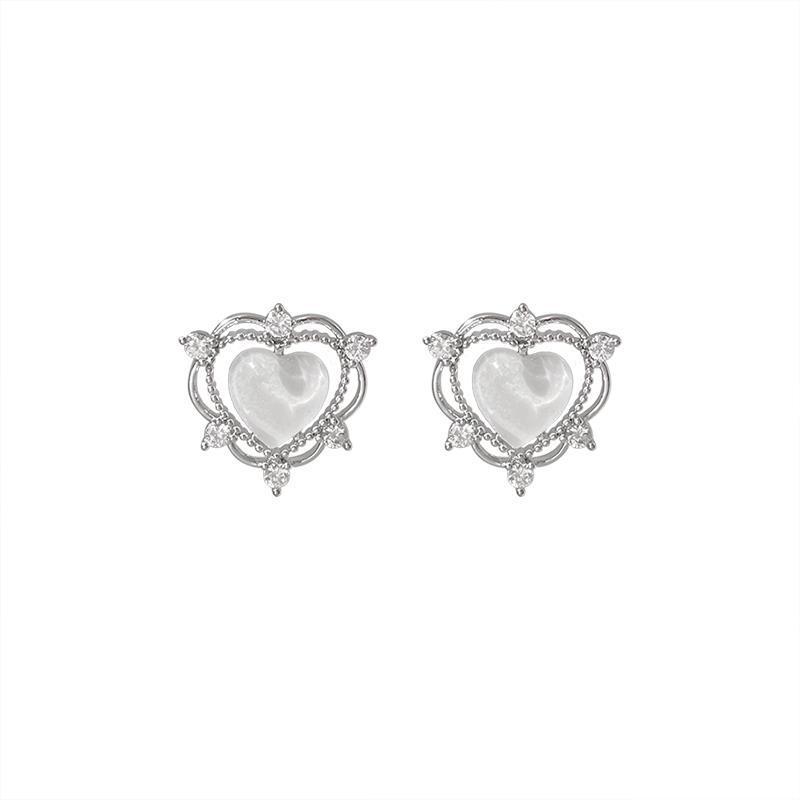 Bright Stars, Opal Love Stud Earrings Women'S Light Luxury Exquisite Temperament Versatile Fashion Ear Jewelry