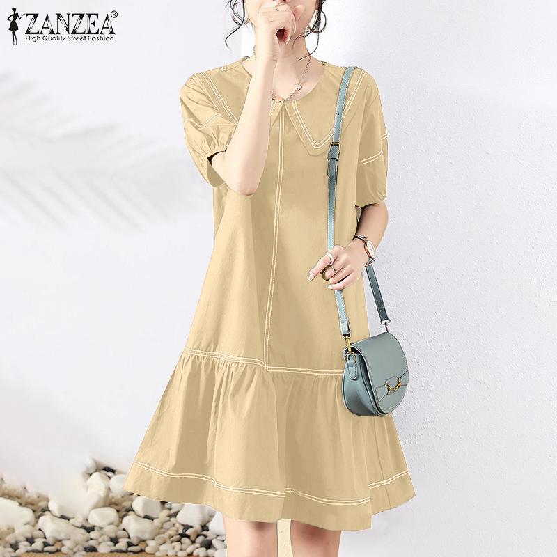 ZANZEA Women Casual Doll Collar Loose Summer Short Sleeve Dress