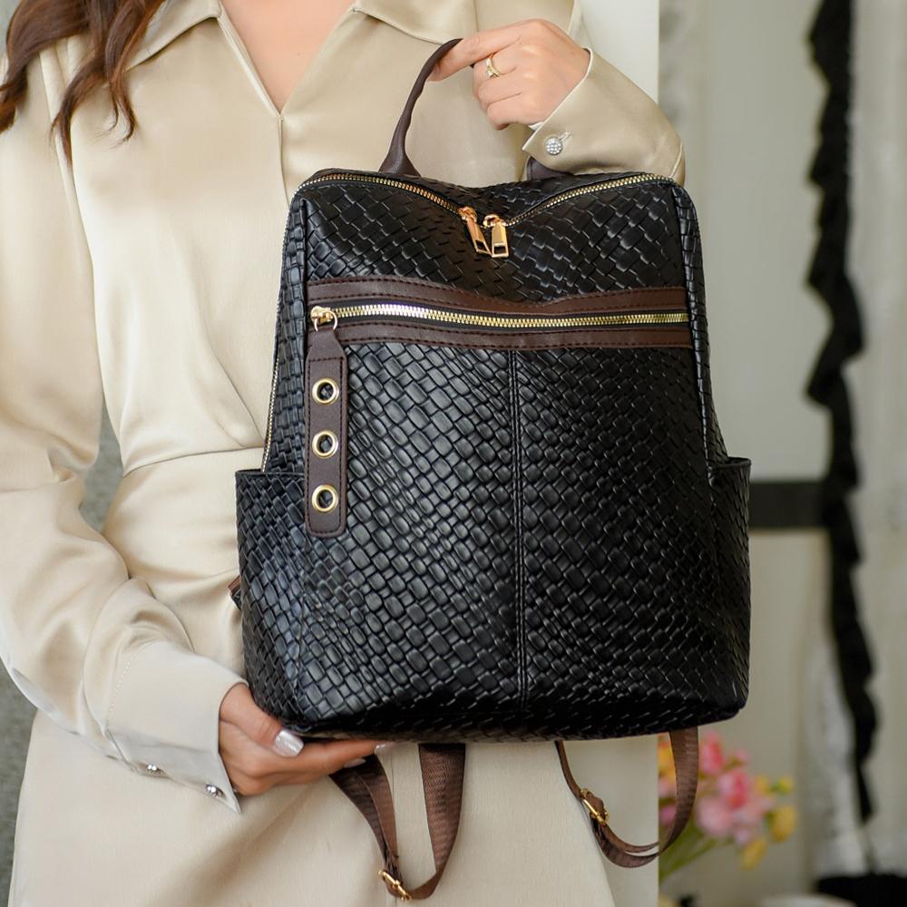 Contrast Backpack Women's Soft Leather Outdoor Travel Backpack