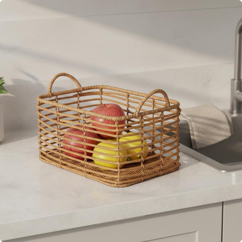 Desktop Fruit Basket Waterproof Woven Storage Basket Organizer Natural Look for Kitchen