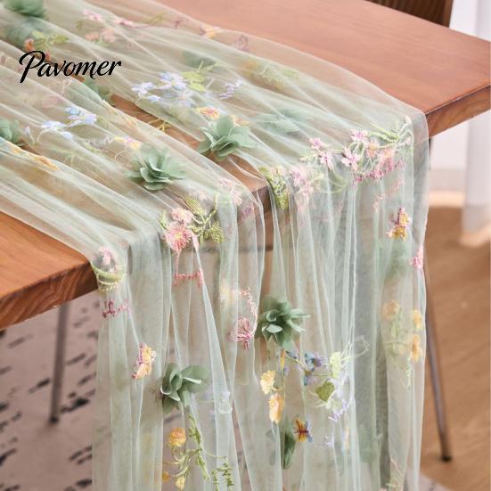 Bridal Shower Table Overlay Lace Embroidery Floral Tablecloth, 3D Flower Tulle Sheer Cover, Seasonal Wrinkle Resistant Tablecloth Colorful Cloth