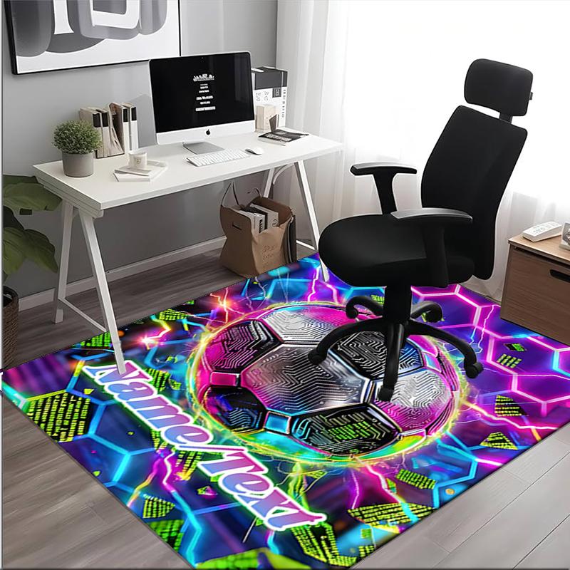 1PC Custom Name Futuristic Soccer Ball Theme Floor Mat Ideal for Living Room, Game Rooms, Office, Bedroom,Floor Mat Playful Design