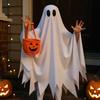Halloween Kids Ghost Costume Ghost Cosplay Costume with Pumpkin Trick or Treat Candy Bags White Ghost Outfit Ghost Cape