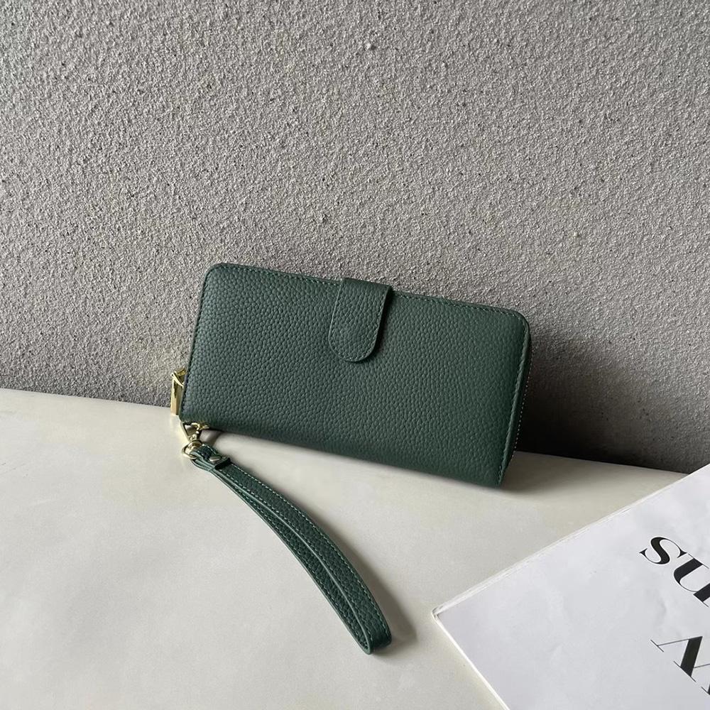 

Длинный кошелек из натуральной кожи для женщин, кошельки из первого слоя коровьей кожи, вместительный клатч, кошелек для телефона для дам темно-зеленого
