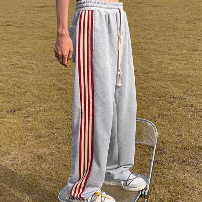 Vintage Striped Sweatpants Women Chic Casual Grey Trousers Design Sense Autumn Loose Hip Hop Sports Sweatpants Y2k Style