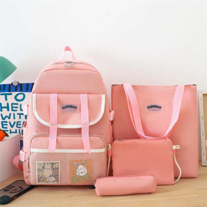 

Рюкзак Новый Тренд Рюкзак из четырех частей Большая Вместимость Маленький Свежий Ученик Средней Школы Школьная Сумка Женская розовый