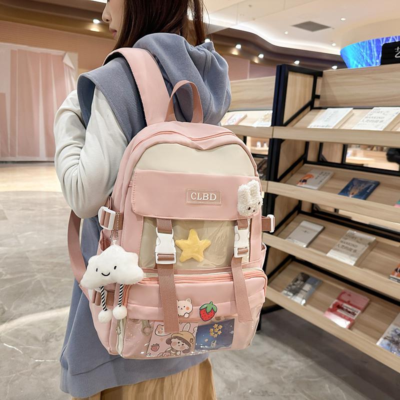 Large Capacity Students' Book Bag Color Contrast Schoolbag Girls Campus Lightweight Backpack