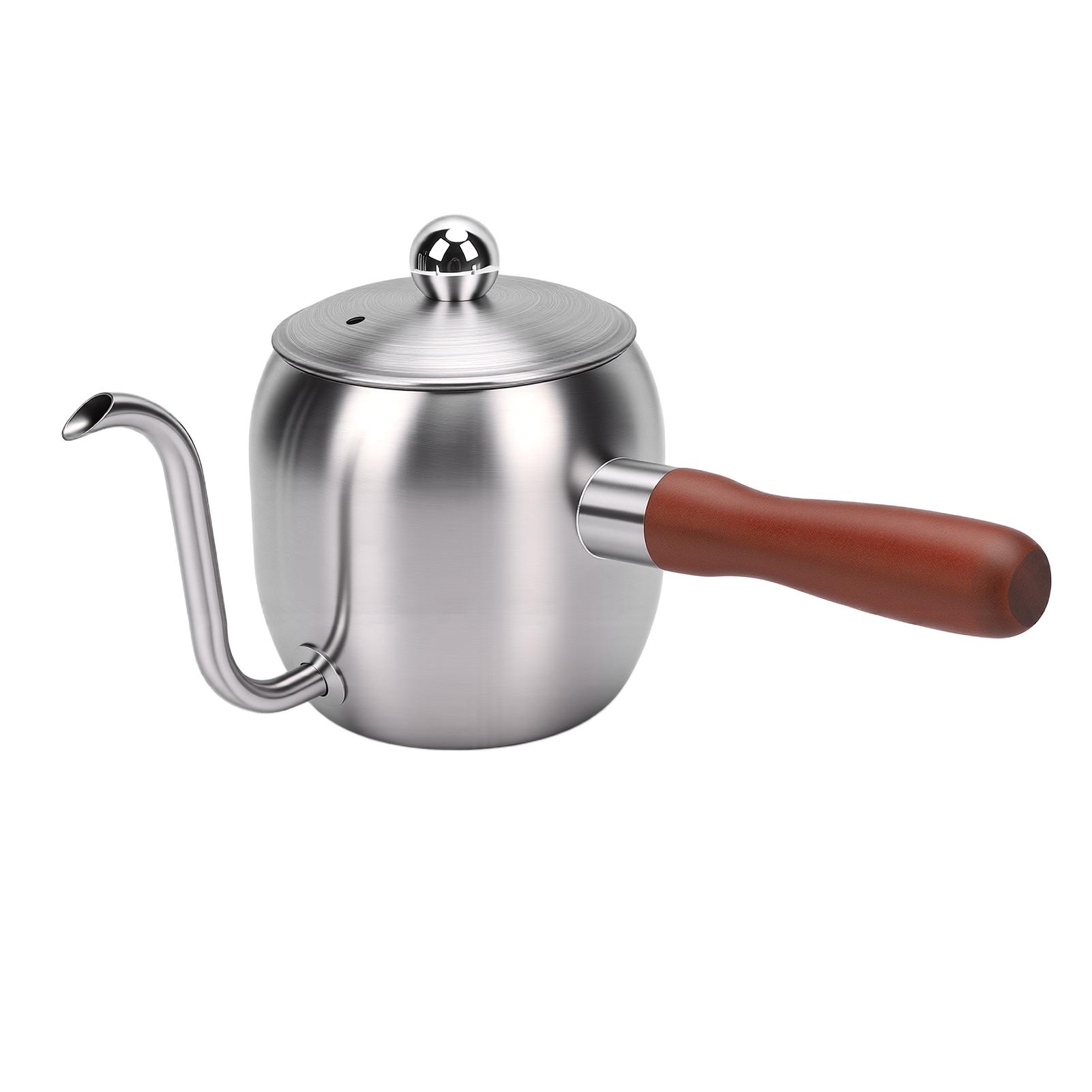 

500ml Pour Over Coffee Kettle 304 Stainless Steel Gooseneck Spout Coffee Drip Teapot with Wood Handle for Home Office Camping