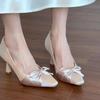 Bow High Heels Women's 2025 Spring and Summer New Pointed Temperament Party Light Mouth Beige Stiletto Single Shoes