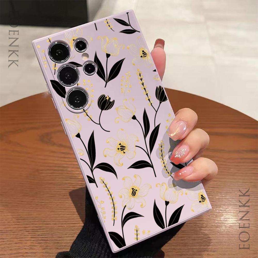 Simple Flower Pattern Soft Phone Case For Samsung Galaxy S25 S24 Ultra S23 S22 S21 S20 Ultra FE Plus Note 10 20 Lite Cover