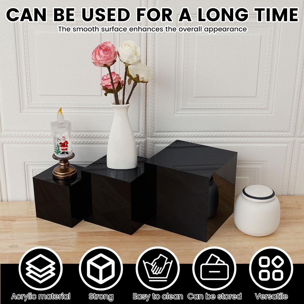 3PCS Acrylic Buffet Riser Box Smooth Surface Stackable Acrylic Cube Cake Display Riser With Hollow Bottom for Cupcake Candy