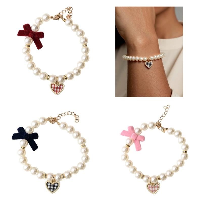 Dog Cats Pearls Necklace Handmade Pet Long Elegant Bowknot Pattern Necklace for Everyday Wear and Pet Gatherings