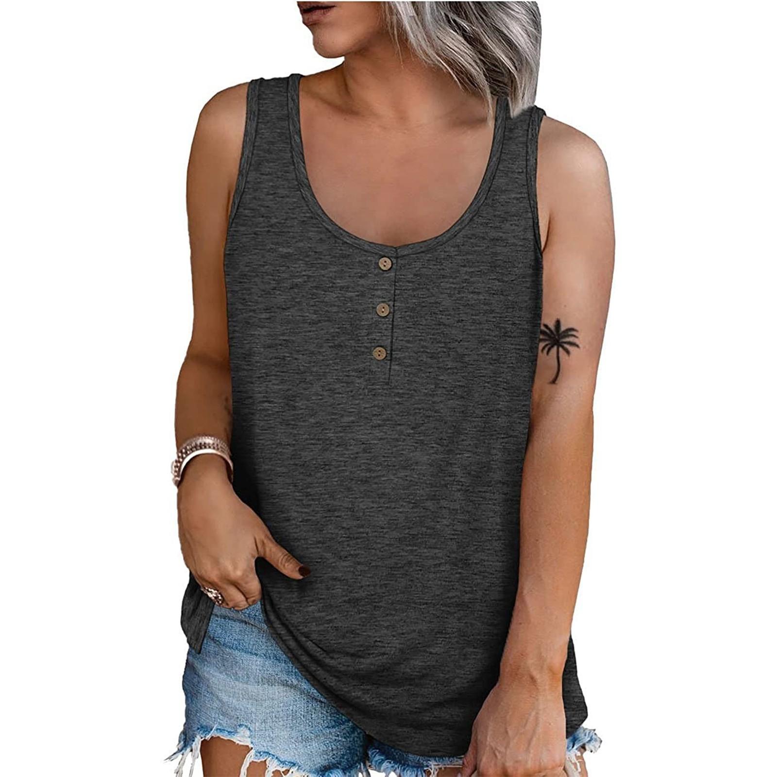 Women Summer 2022 Sleeveless Casual Color O-Neck T-Shirt Tops Blouse XL