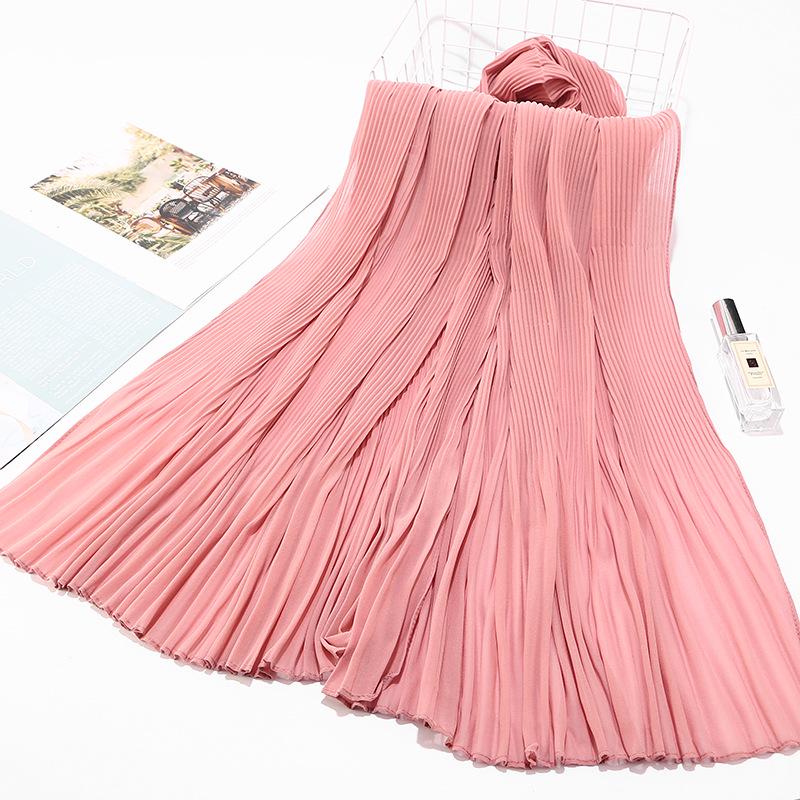 Big Size Pearl Chiffon Scarf Solid Color Pleated Stripe Headwear Scarves Women Muslim Hijab Head Wrap Plain Travel Shawls