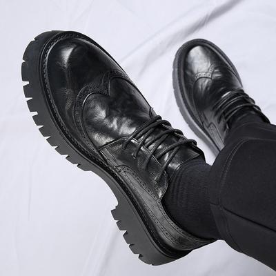 Męskie Buty Codzienne z Prawdziwej Skóry Luksusowa Marka Prawdziwy Angielski Styl Gruba Podeszwa Codzienne Skórzane Buty Moda Sznurowane Buty Biznesowe