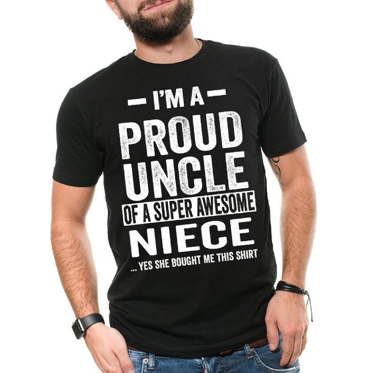 Mens Proud Uncle of a Super Awesome Niece Funny Uncle Gift T shirt Gift for Uncle Casual Stretched Stylish designer clothes homme Breathable Top for S чёрный