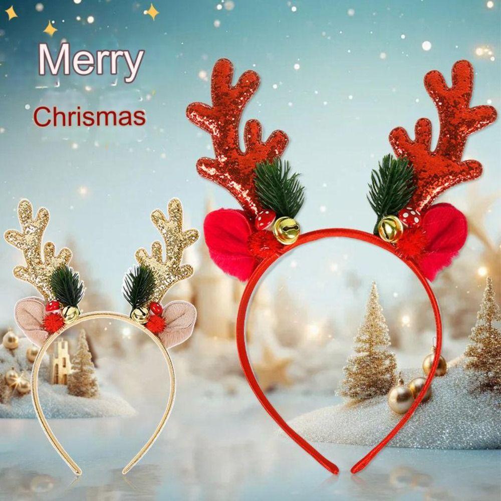 Urocza kreskówkowa świąteczna opaska na głowę Święty Mikołaj puszysta świąteczna pętla do włosów z porożem renifera jelenie uszy zielona kokarda świąteczne akcesoria do włosów