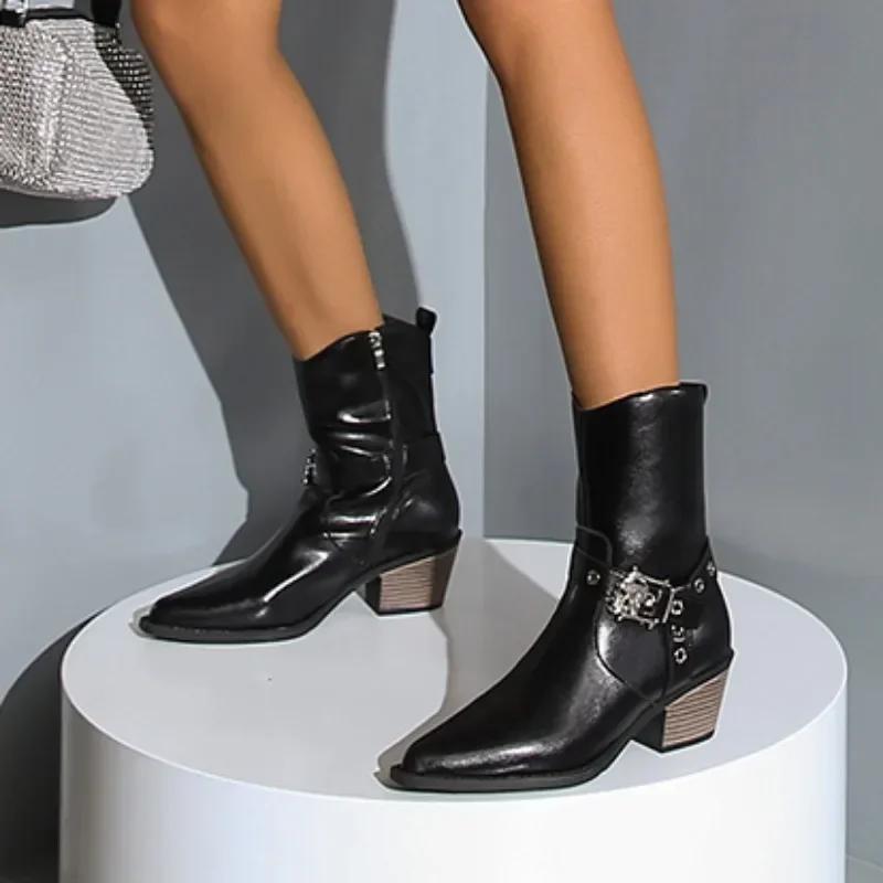 New Elegant Zipper Designer Women Shoes Women Winter Simple Solid Color Outdoor Shopping Office High Heel Women Boots