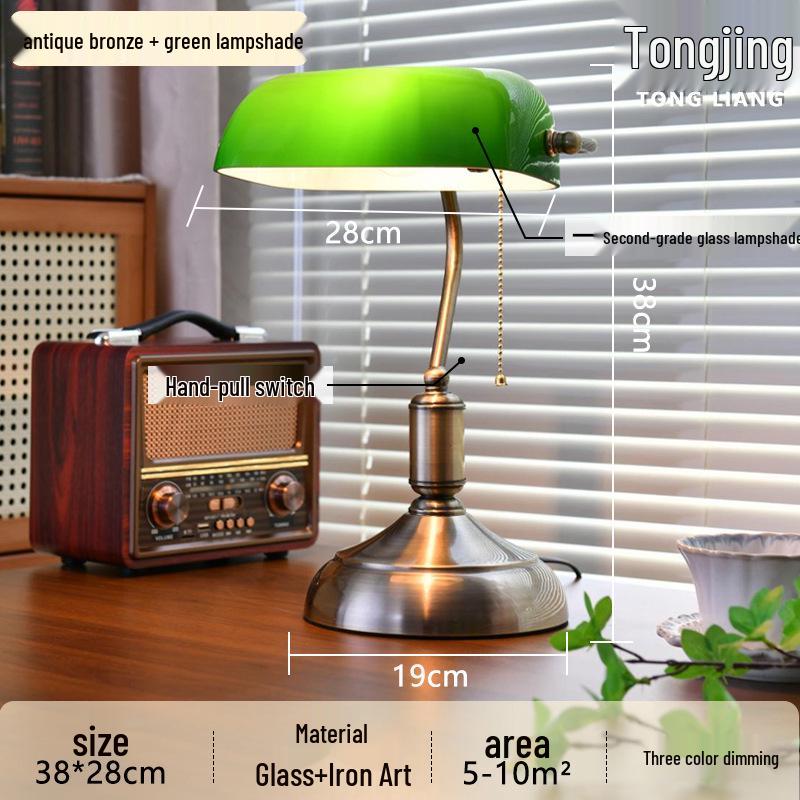 Vintage Green Banker Desk Lamp: Eye-Caring Bedside Light Inspired by Old Shanghai